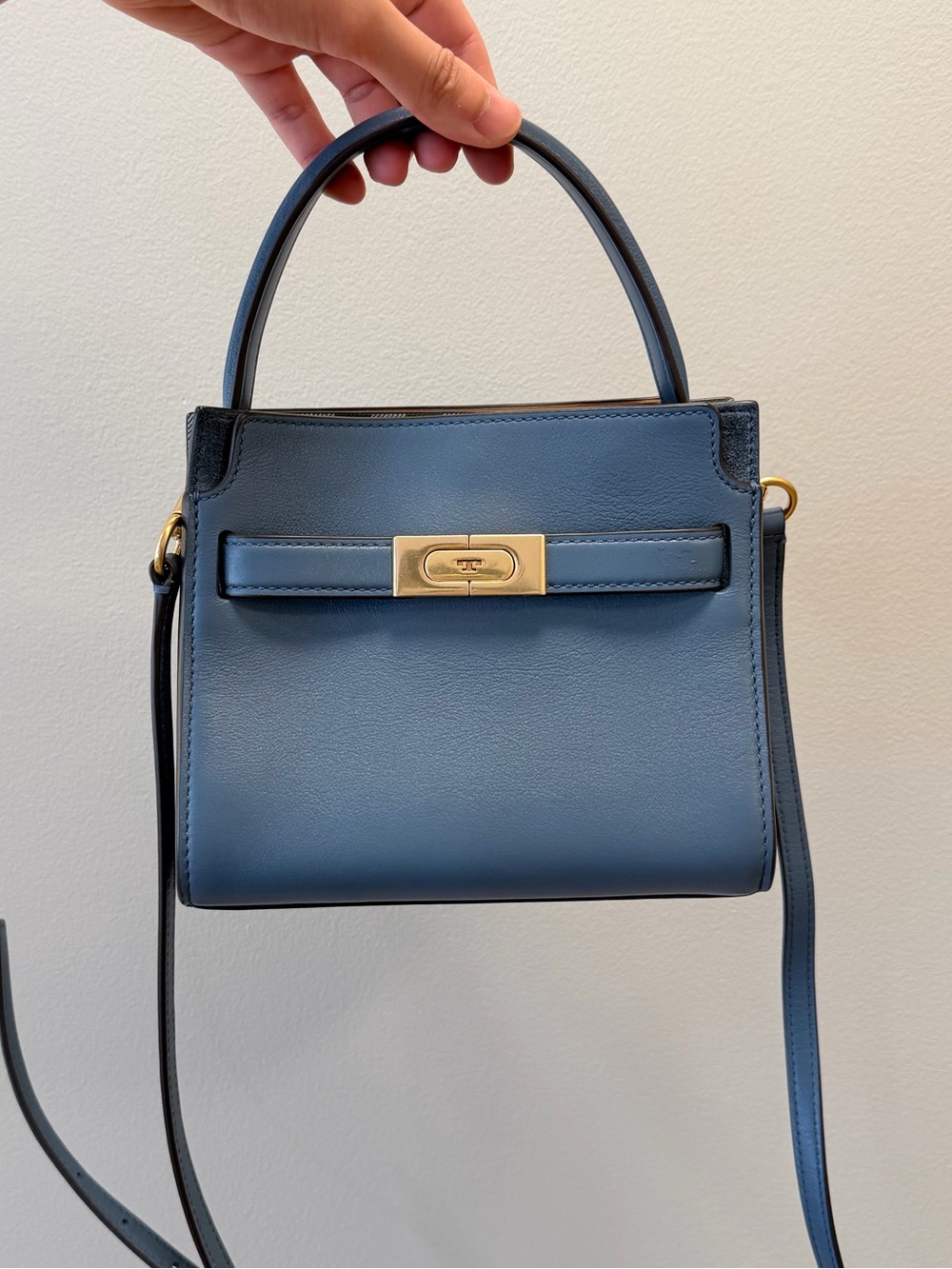 Tory Burch Lee Radziwell Petite Blue Leather Top-Handle Crossbody
